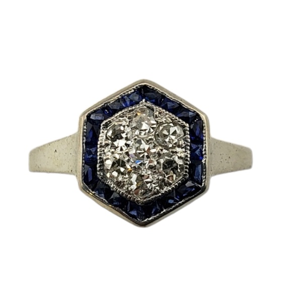 14K White Gold Sapphire and Diamond Ring Size 4.5 JAGi Certified #15742 - Picture 1 of 9